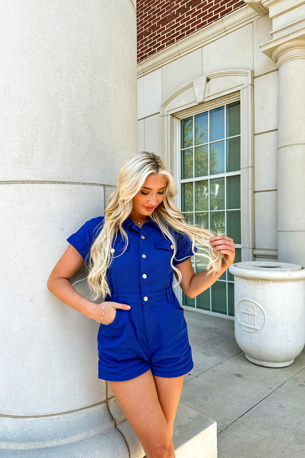Gameday Denim Romper Bluebonnet Babes