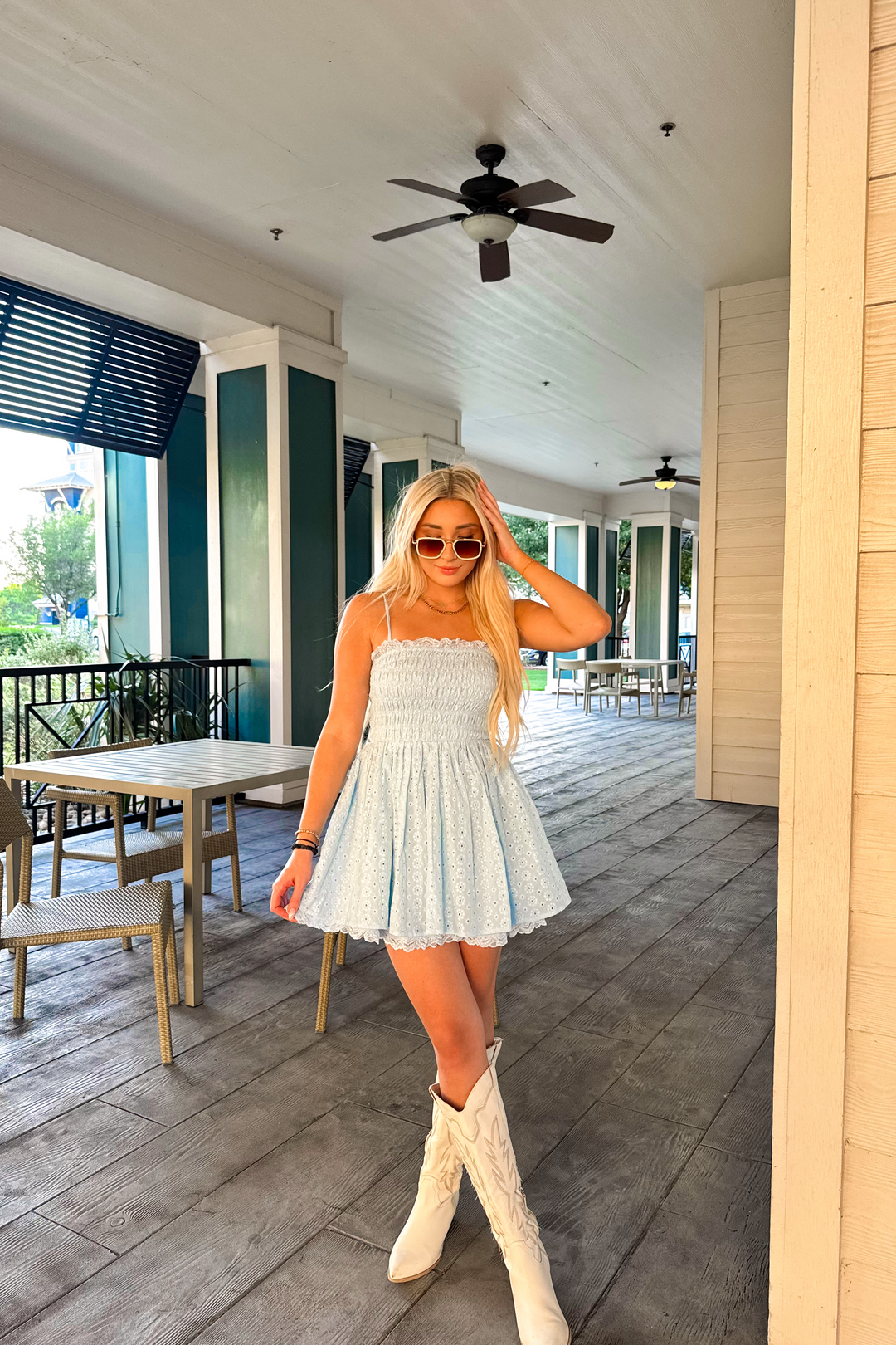 Blue Skies Eyelet Mini Dress Large