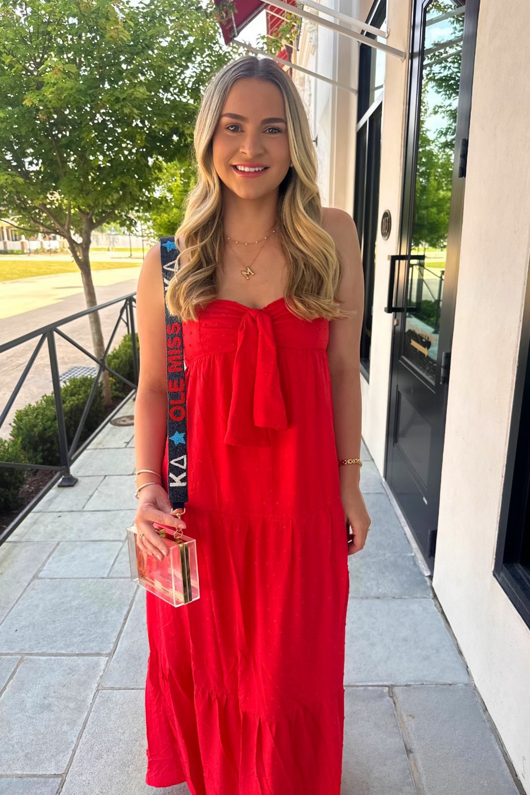 open lace back dress Vintage Vicky Vaughn Red White and Blue Maxi Dress main image 0
