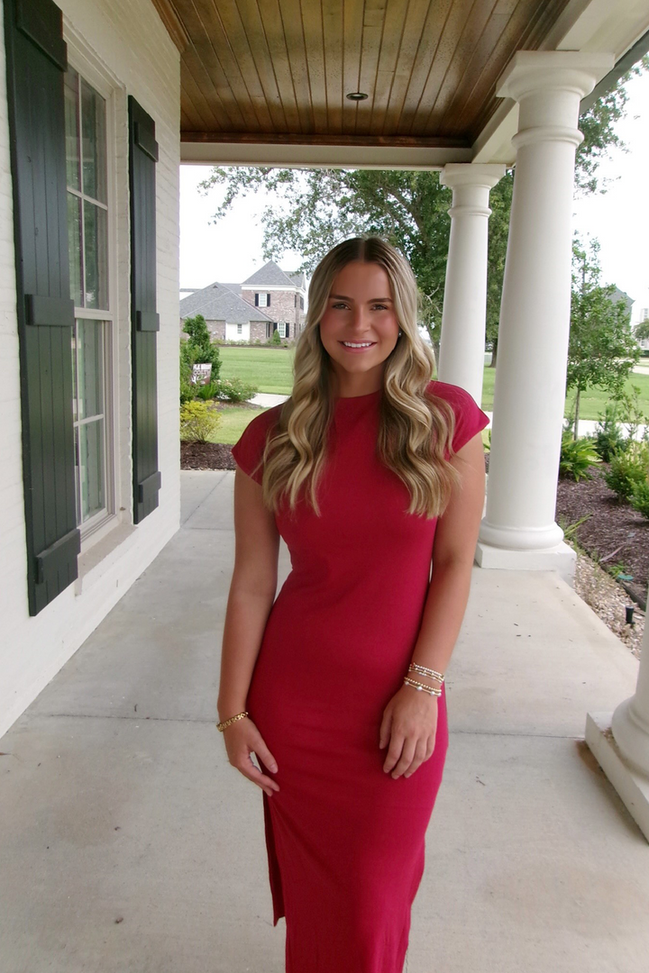 red game day dress The Game Day Glow Midi Dress
