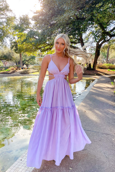 Leilani lavender tiered maxi dress with strappy back